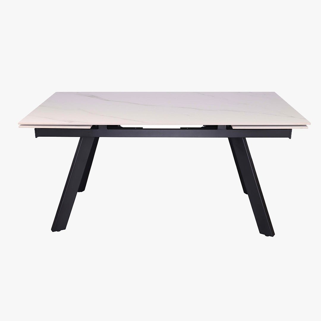 HERA Table extensible en pierre frittée blanc pieds en métal noir 160-240 cm - Table à manger - Mobilier Deco