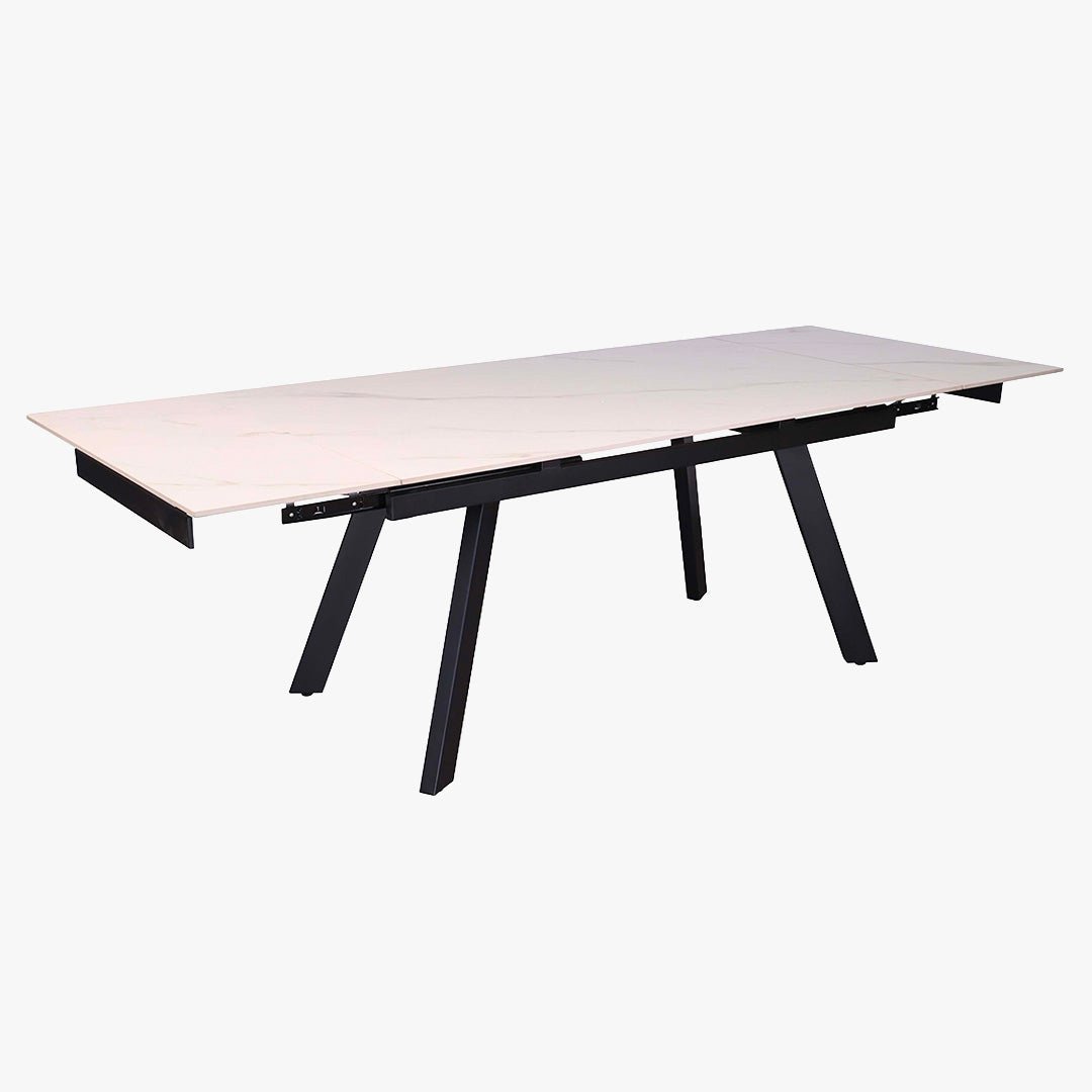 HERA Table extensible en pierre frittée blanc pieds en métal noir 160-240 cm - Table à manger - Mobilier Deco