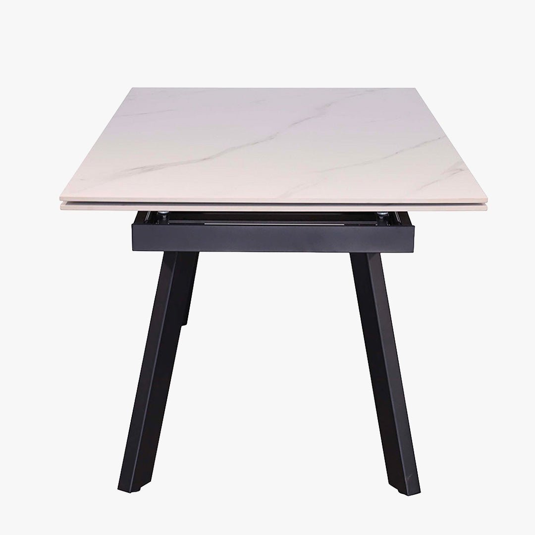 HERA Table extensible en pierre frittée blanc pieds en métal noir 160-240 cm - Table à manger - Mobilier Deco