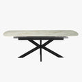 HESTIA Table extensible rectangulaire en pierre frittée beige pieds en métal noir 180-220 cm
