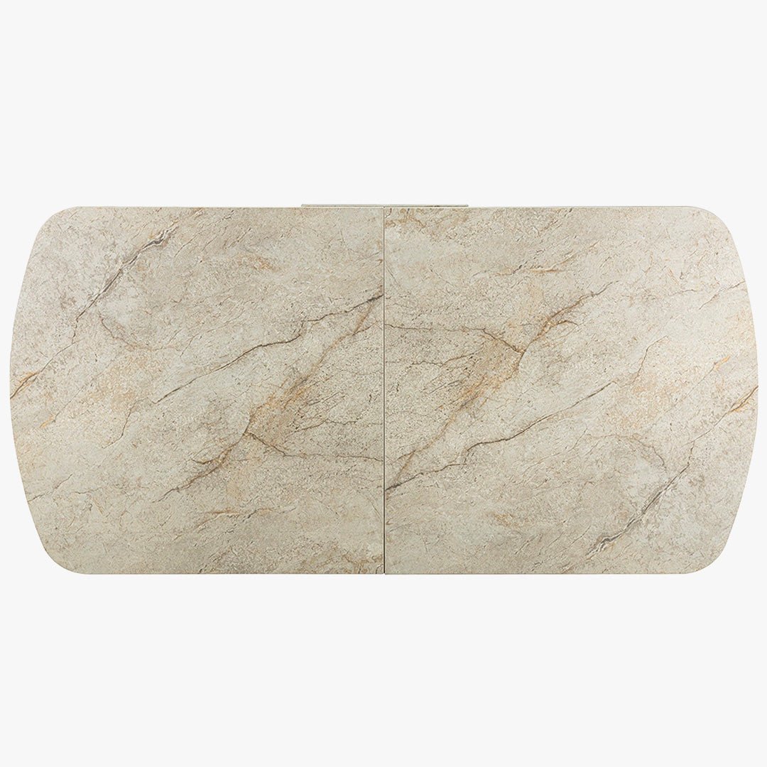HESTIA Table extensible rectangulaire en pierre frittée beige pieds en métal noir 180-220 cm - Table à manger - Mobilier Deco