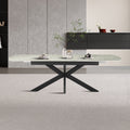 HESTIA Table extensible rectangulaire en pierre frittée beige pieds en métal noir 180-220 cm