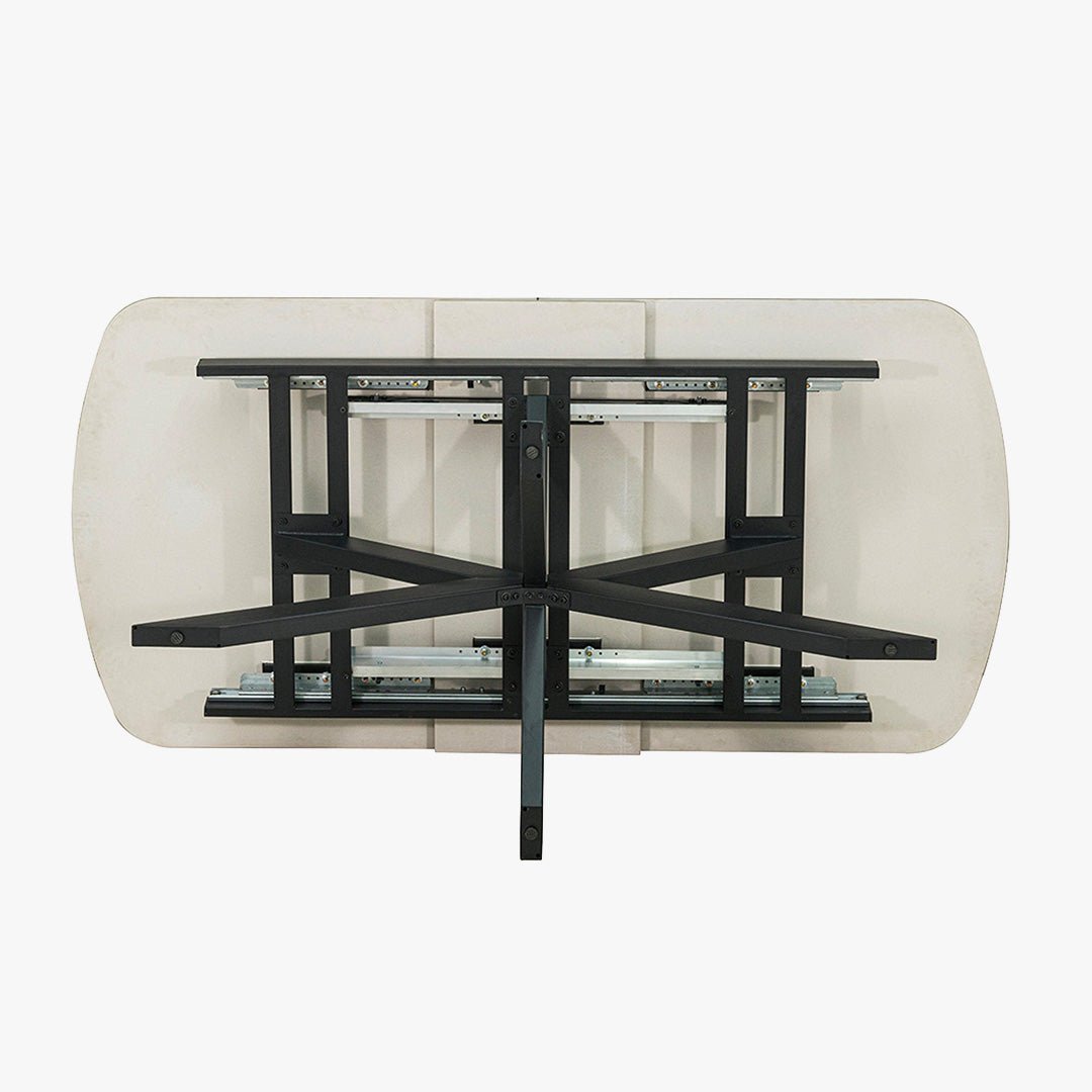 HESTIA Table extensible rectangulaire en pierre frittée beige pieds en métal noir 180-220 cm - Table à manger - Mobilier Deco