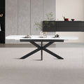HESTIA Table extensible rectangulaire en pierre frittée blanc pieds en métal noir 180-220 cm