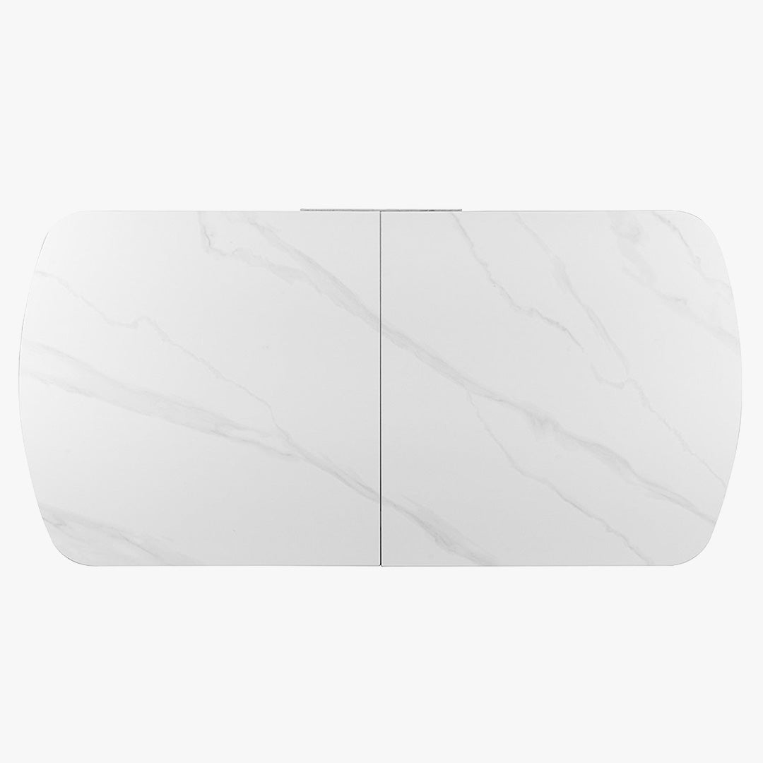 HESTIA Table extensible rectangulaire en pierre frittée blanc pieds en métal noir 180-220 cm - Table à manger - Mobilier Deco