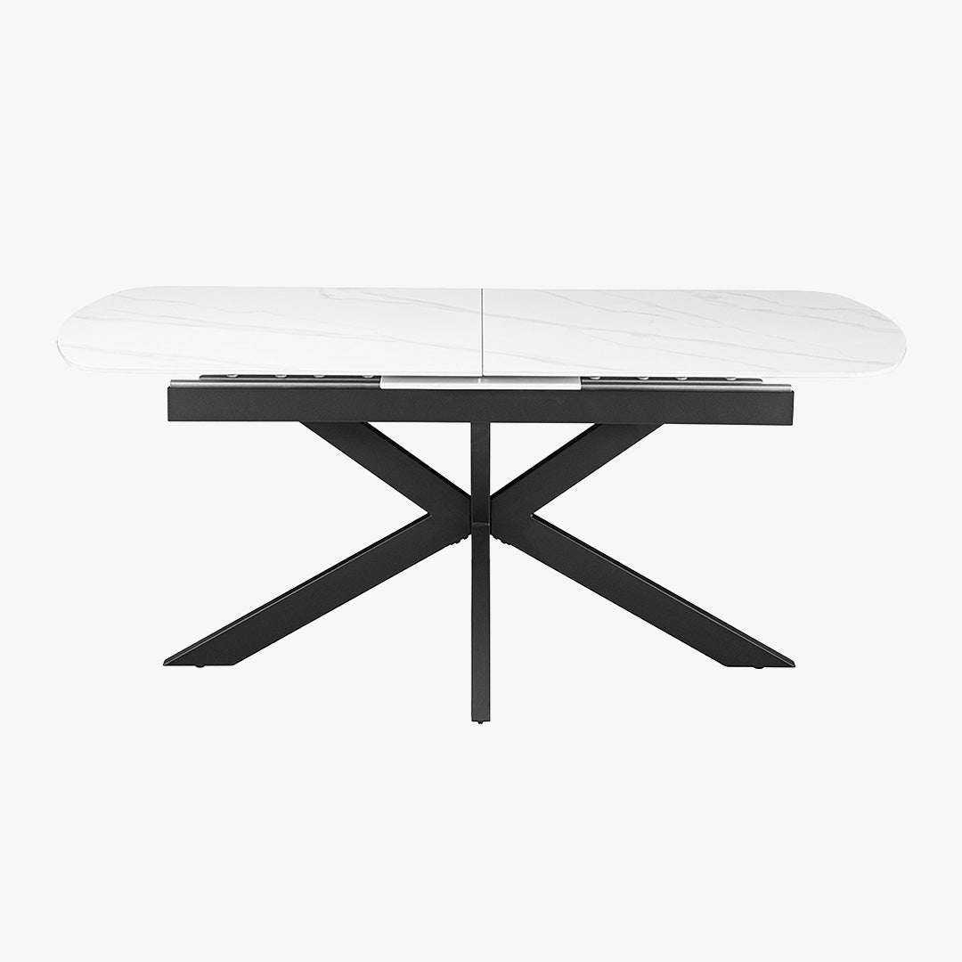 HESTIA Table extensible rectangulaire en pierre frittée blanc pieds en métal noir 180-220 cm - Table à manger - Mobilier Deco