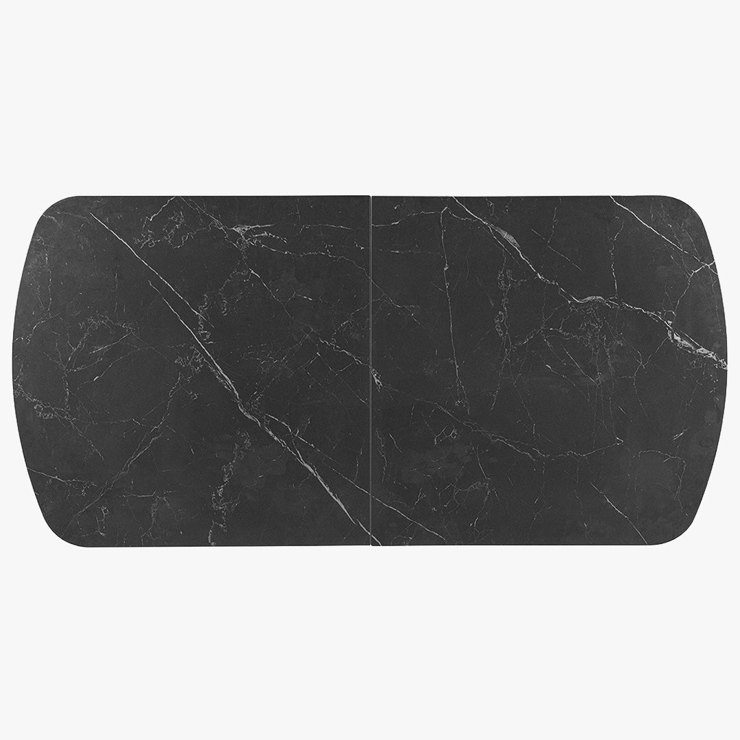 HESTIA Table extensible rectangulaire en pierre frittée noir pieds en métal noir 180-220 cm - Table à manger - Mobilier Deco