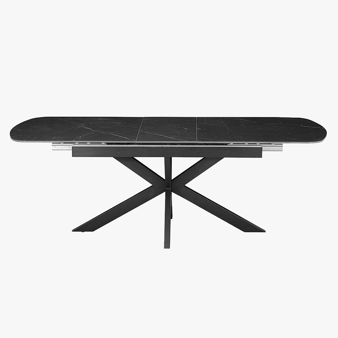HESTIA Table extensible rectangulaire en pierre frittée noir pieds en métal noir 180-220 cm - Table à manger - Mobilier Deco