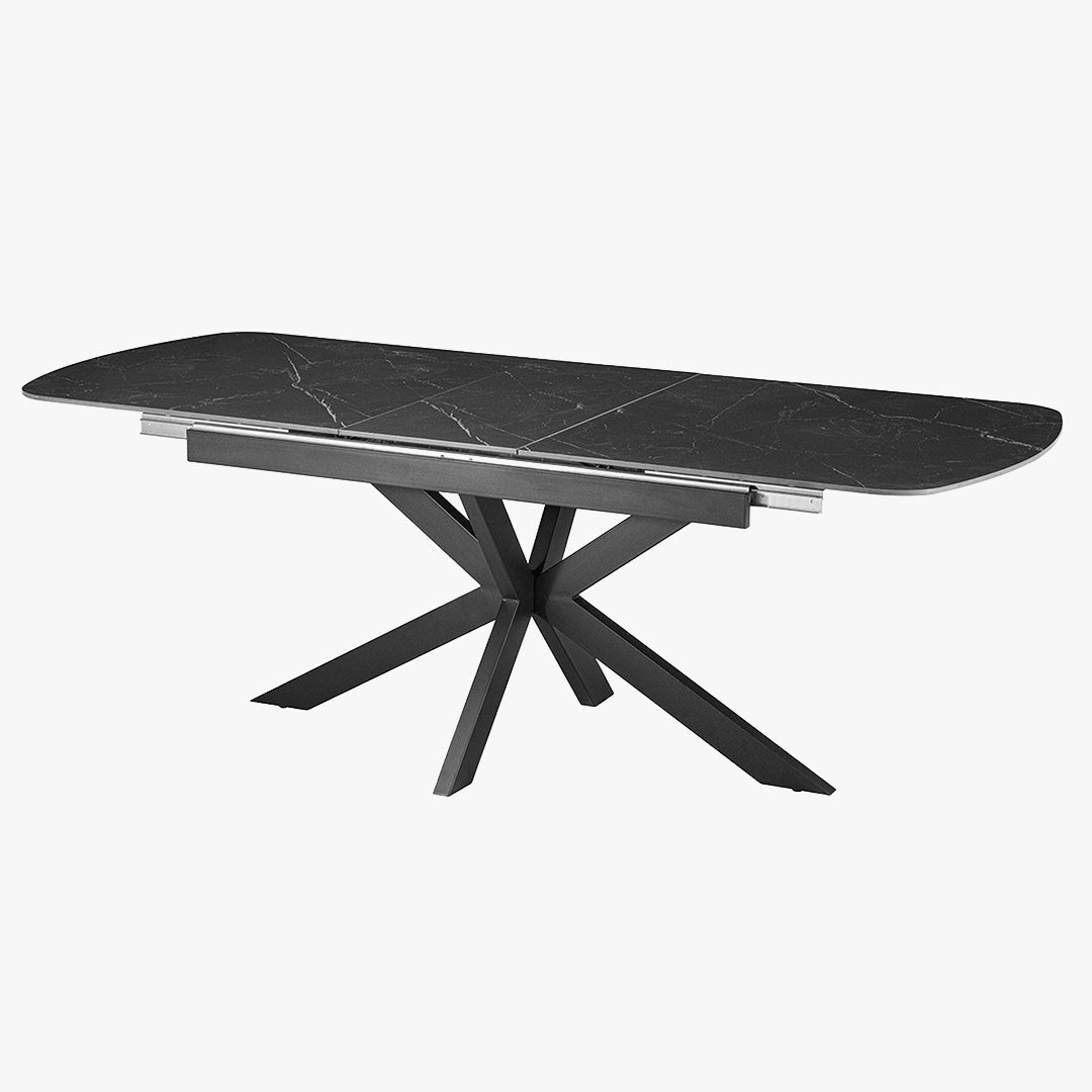 HESTIA Table extensible rectangulaire en pierre frittée noir pieds en métal noir 180-220 cm - Table à manger - Mobilier Deco