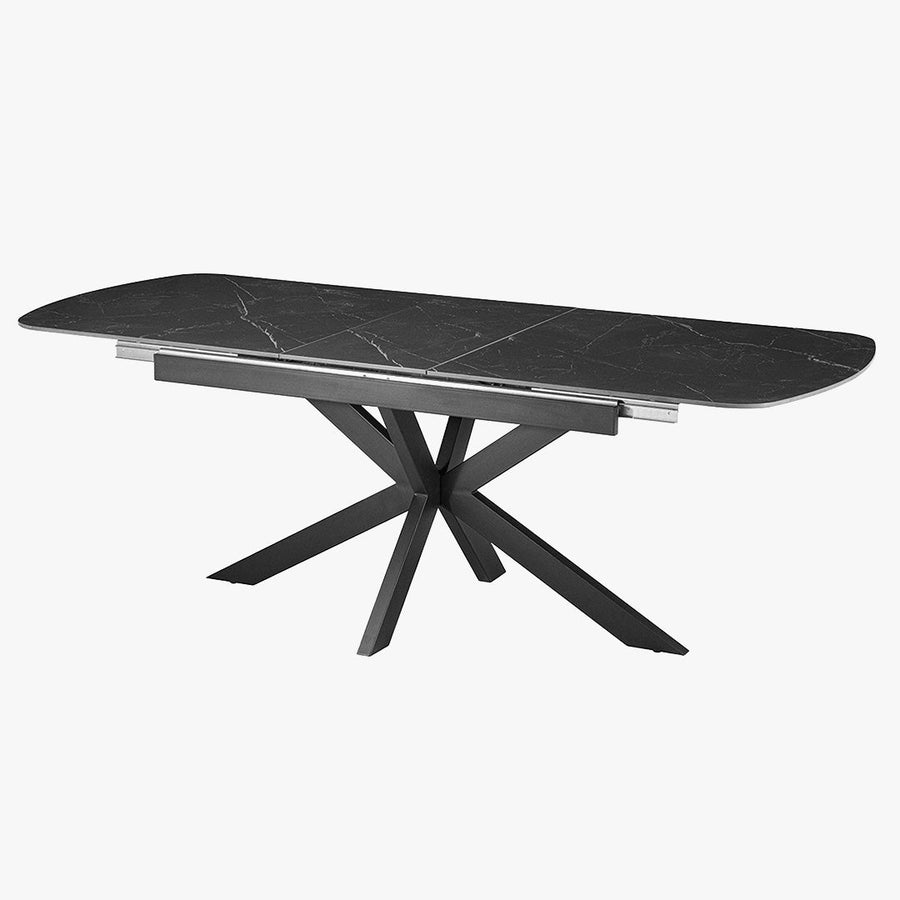 HESTIA Table extensible rectangulaire en pierre frittée noir pieds en métal noir 180-220 cm — aperçu vidéo