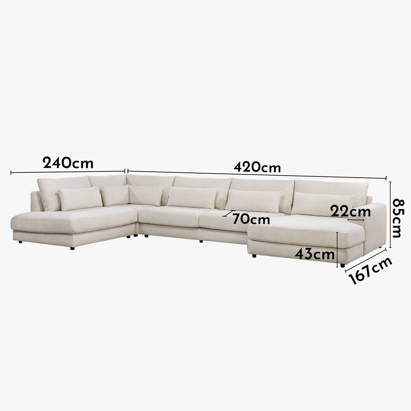 HILONA U Canapé panoramique tissu beige - Angle droit - Canapés panoramiques - Mobilier Deco