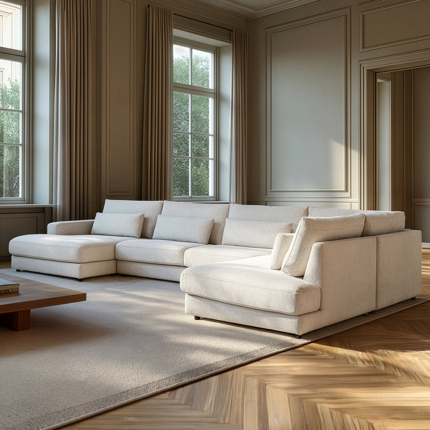 HILONA U Canapé panoramique tissu beige - Angle gauche - Canapés panoramiques - Mobilier Deco