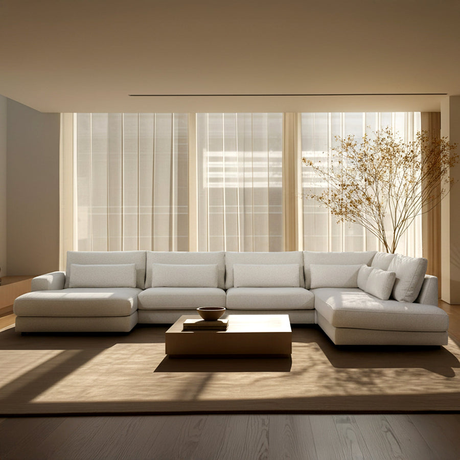 HILONA U Canapé panoramique tissu beige - Angle gauche — aperçu vidéo