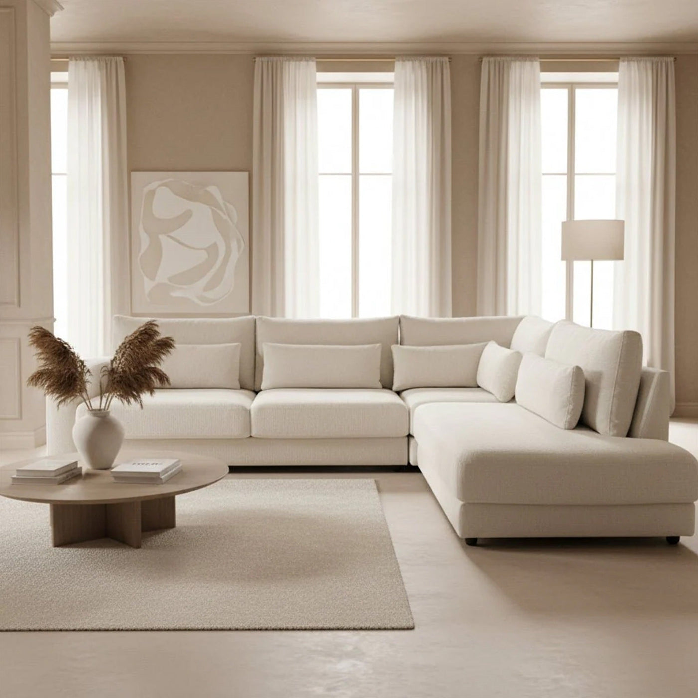 HILONA XL Canapé d'angle en tissu beige - Angle droit - Canapés d'angle - Mobilier Deco