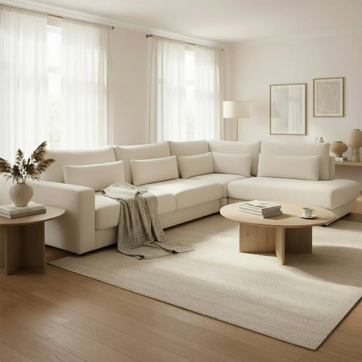 HILONA XL Canapé d'angle en tissu beige - Angle droit - Canapés d'angle - Mobilier Deco