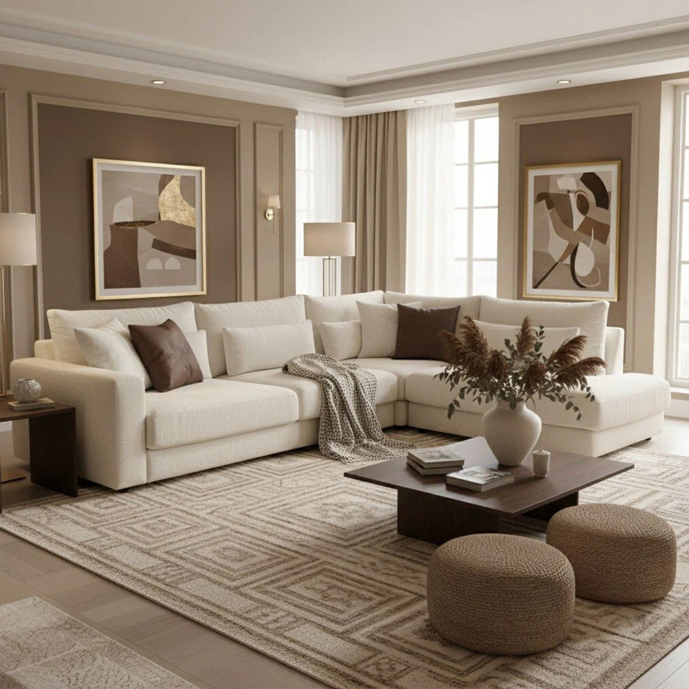 HILONA XL Canapé d'angle en tissu beige - Angle droit - Canapés d'angle - Mobilier Deco