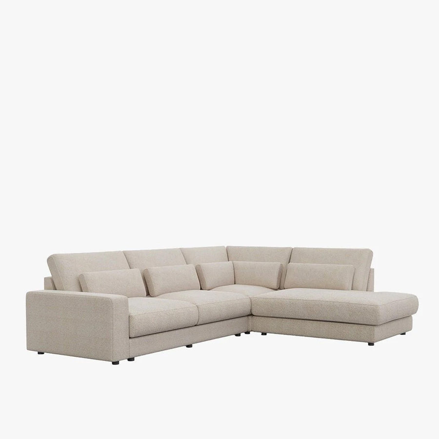 HILONA XL Canapé d'angle en tissu beige - Angle droit — aperçu vidéo