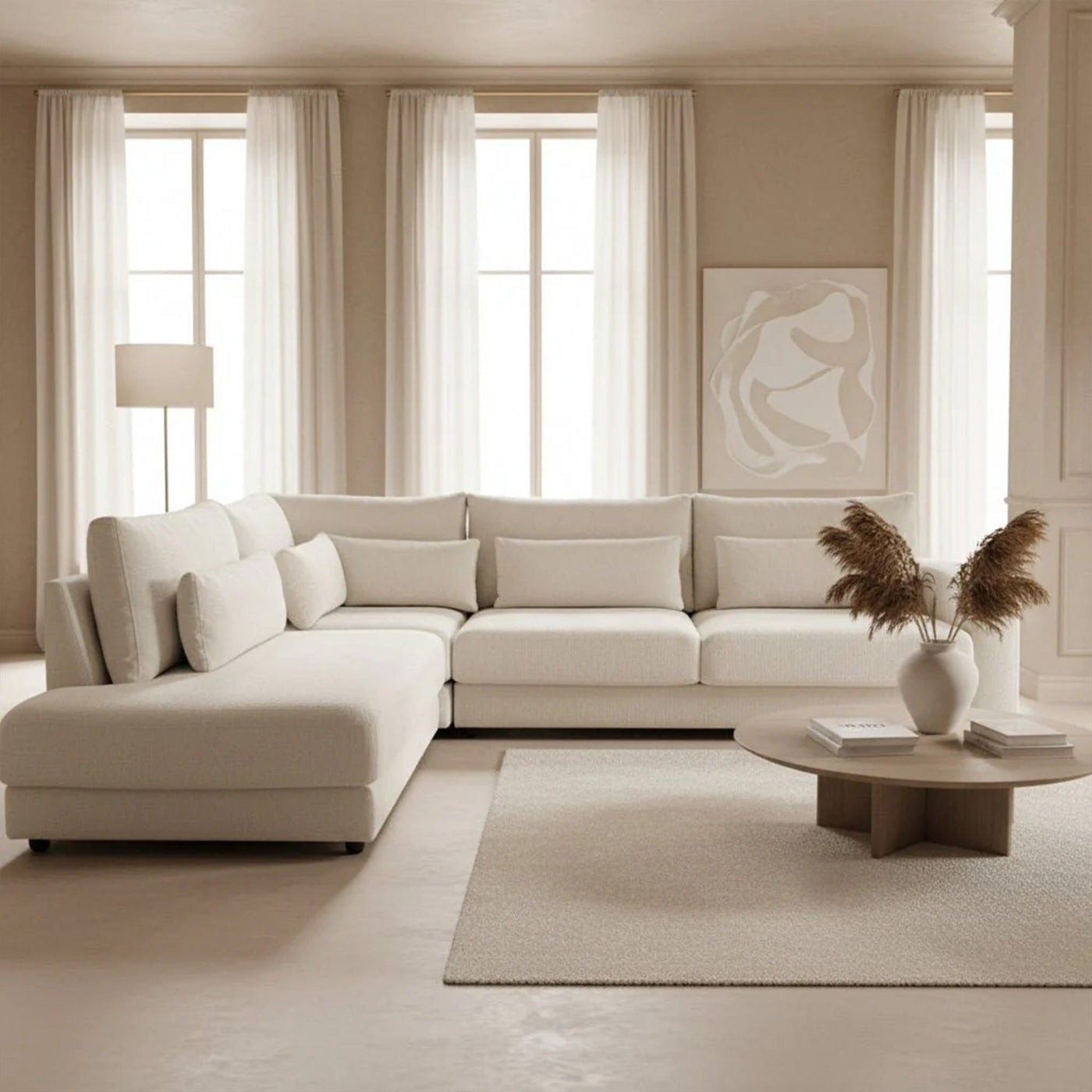 HILONA XL Canapé d'angle en tissu beige - Angle gauche - Canapés d'angle - Mobilier Deco