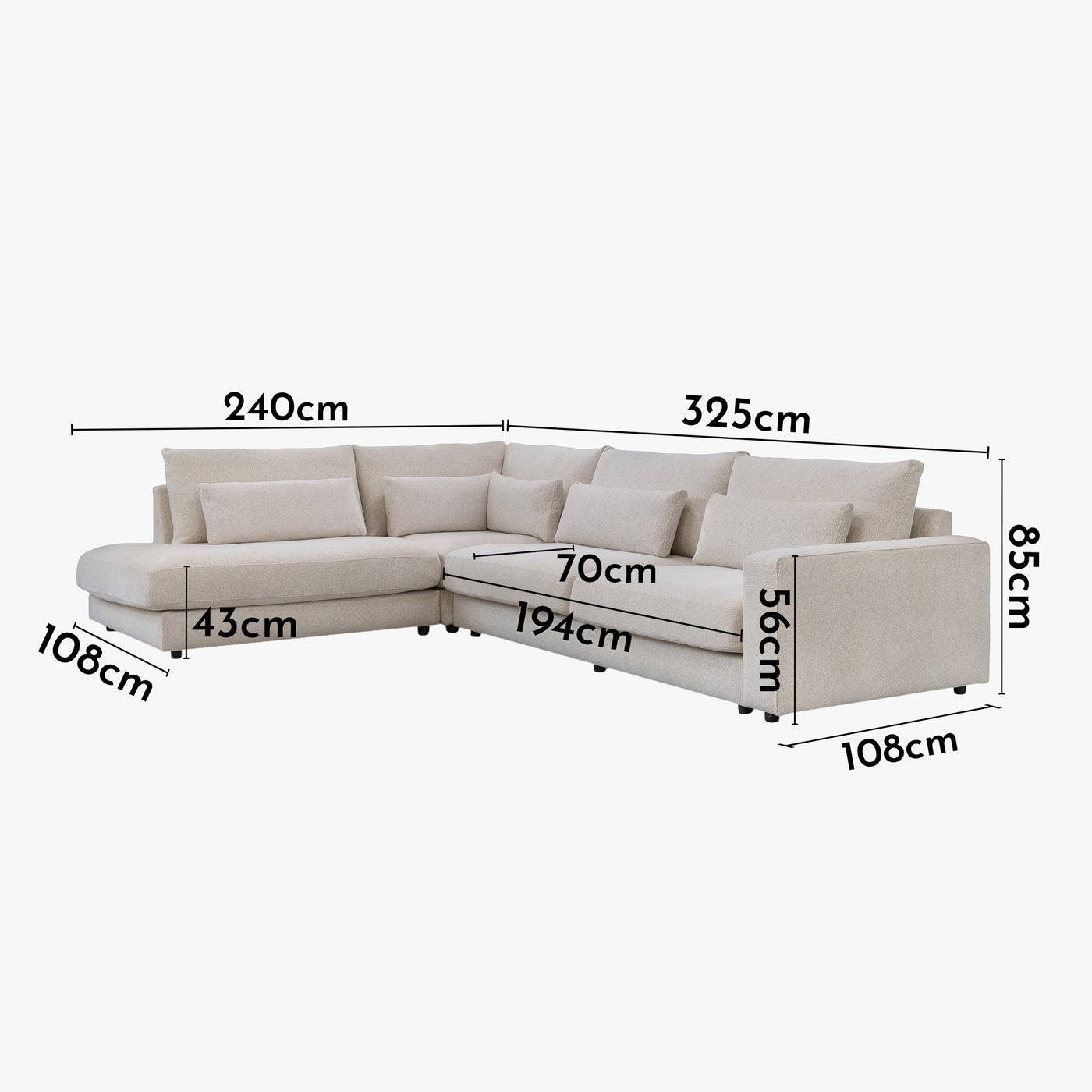 HILONA XL Canapé d'angle en tissu beige - Angle gauche - Canapés d'angle - Mobilier Deco