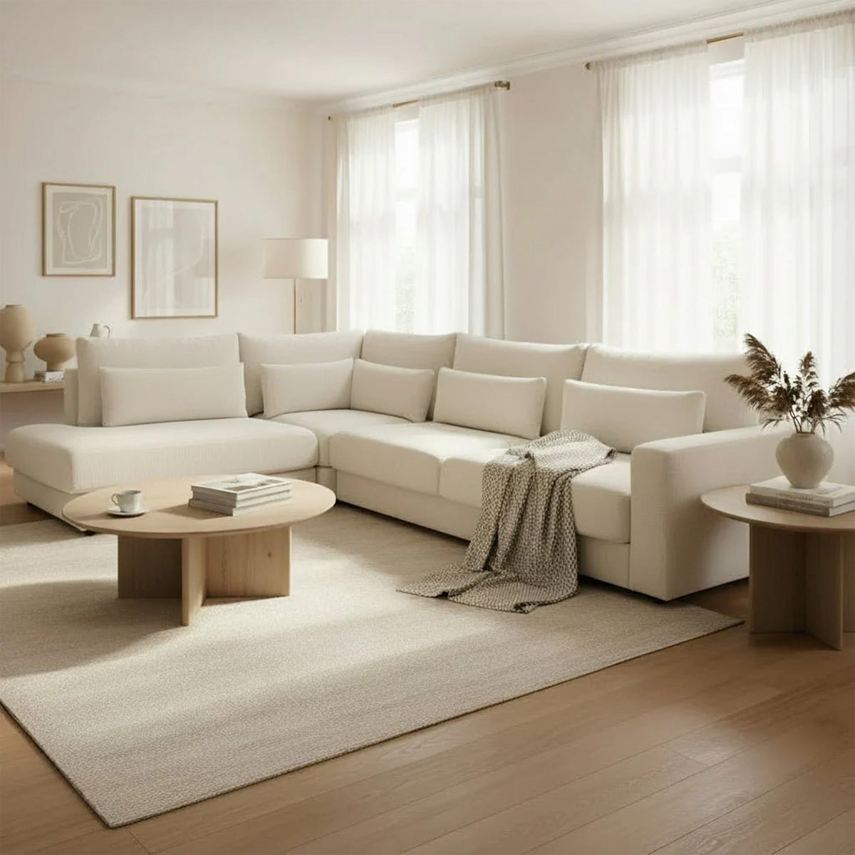 HILONA XL Canapé d'angle en tissu beige - Angle gauche - Canapés d'angle - Mobilier Deco