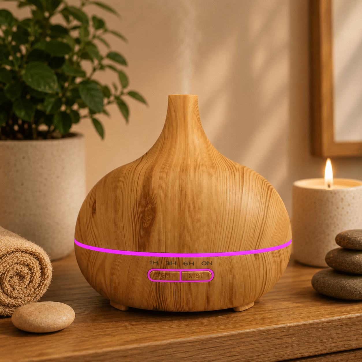ILAYA Diffuseur d'huiles essentielles couleur bois à LED - Diffuseurs - Mobilier Deco