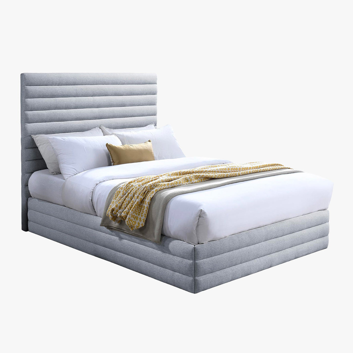 INDIRA Lit double en tissu chiné gris 140x190 cm - Lits - Mobilier Deco