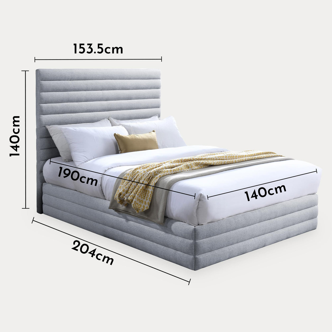 INDIRA Lit double en tissu chiné gris 140x190 cm - Lits - Mobilier Deco