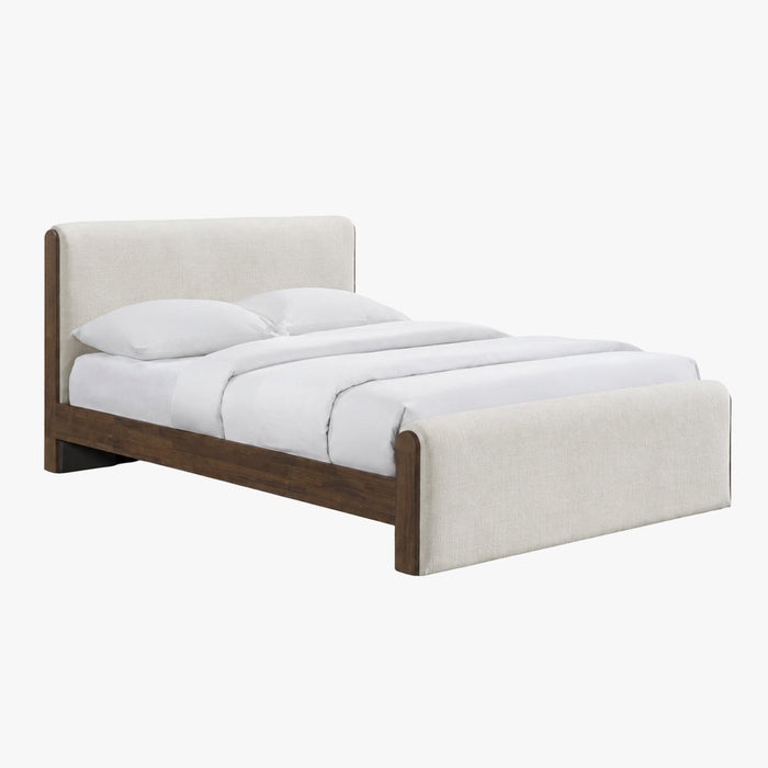 IREL Lit double en tissu beige et bois foncé 140x190 cm