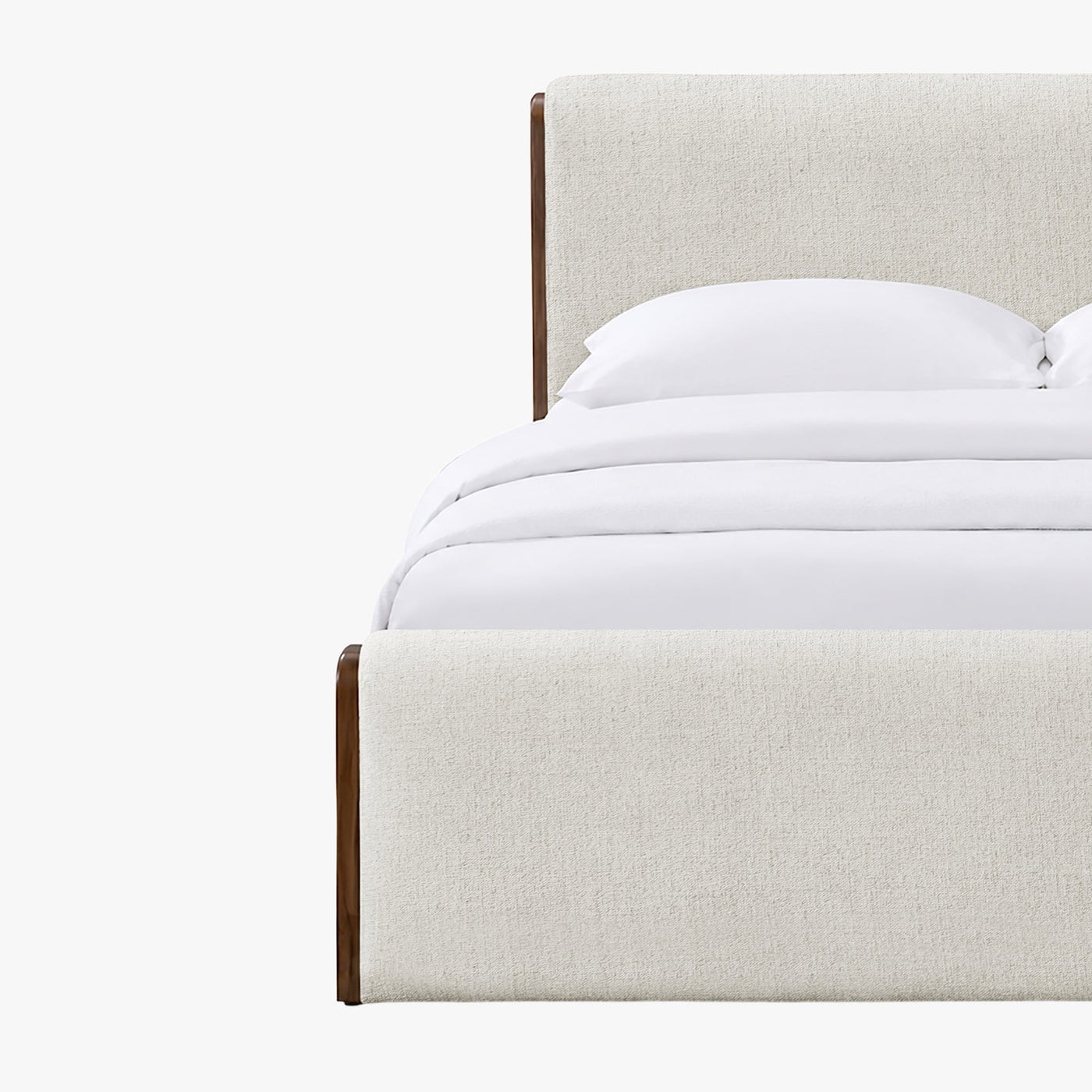 IREL Lit double en tissu beige et bois foncé 140x190 cm - Lits - Mobilier Deco