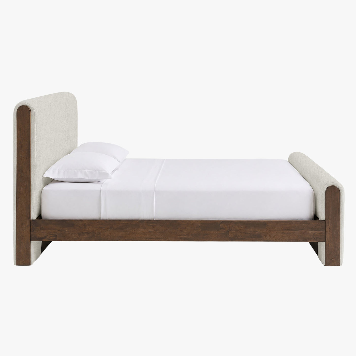 IREL Lit double en tissu beige et bois foncé 140x190 cm - Lits - Mobilier Deco