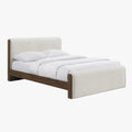 IREL Lit double en tissu beige et bois foncé 160x200 cm