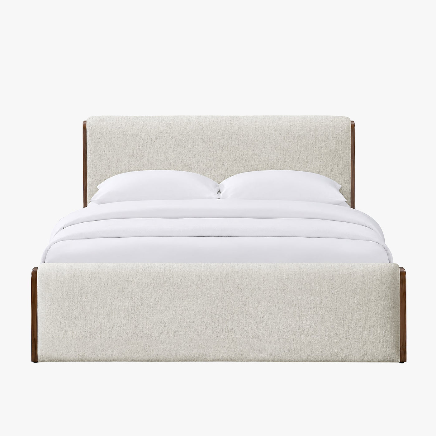 IREL Lit double en tissu beige et bois foncé 160x200 cm - Lits - Mobilier Deco