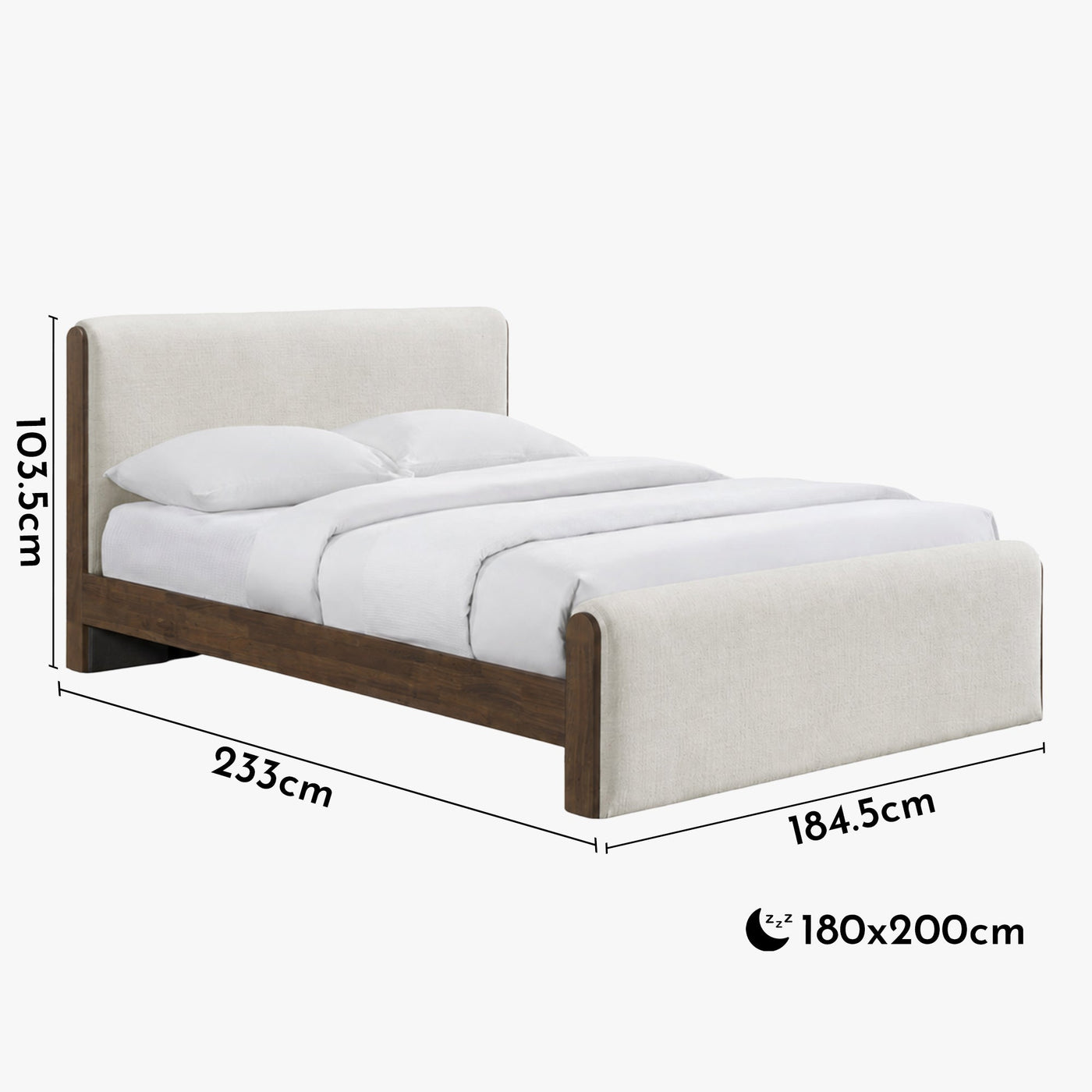 IREL Lit double en tissu beige et bois foncé 180x200 cm - Lits - Mobilier Deco