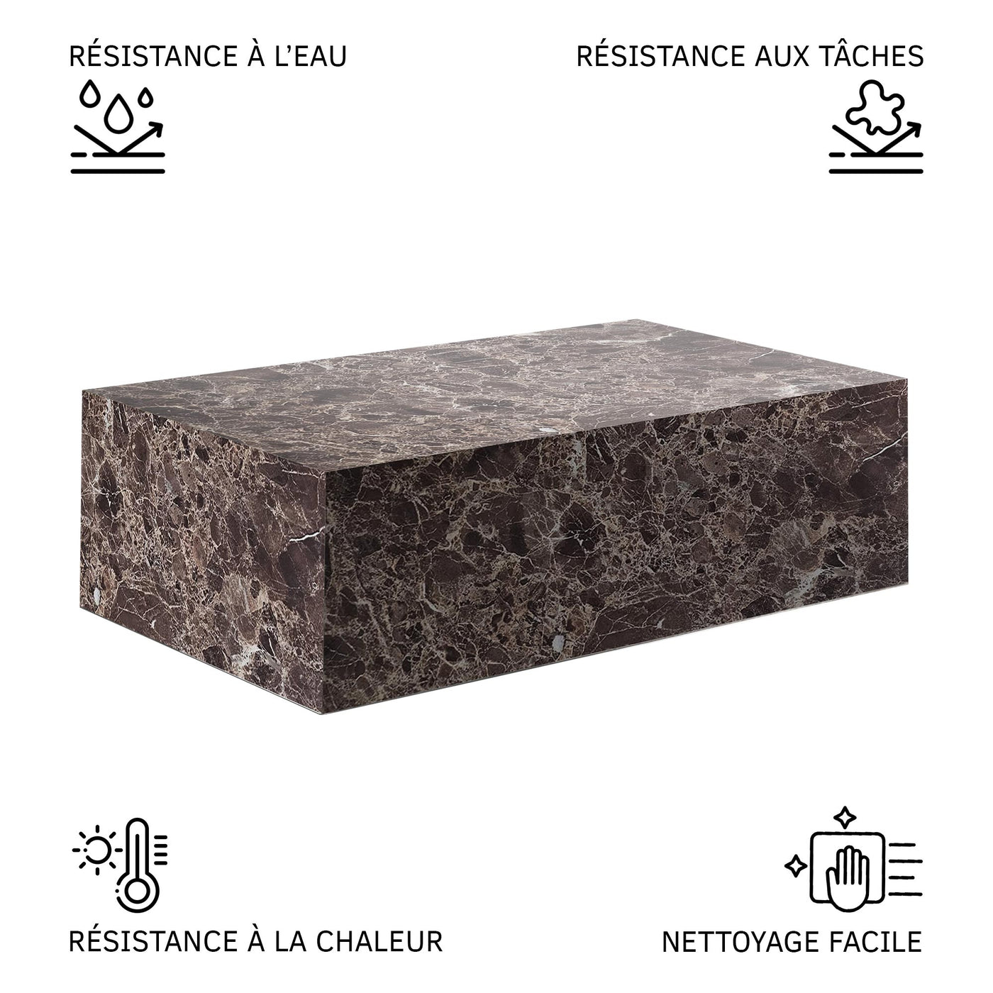 ISBEL Table basse rectangulaire en marbre d'ingénierie marron - Table basse - Mobilier Deco