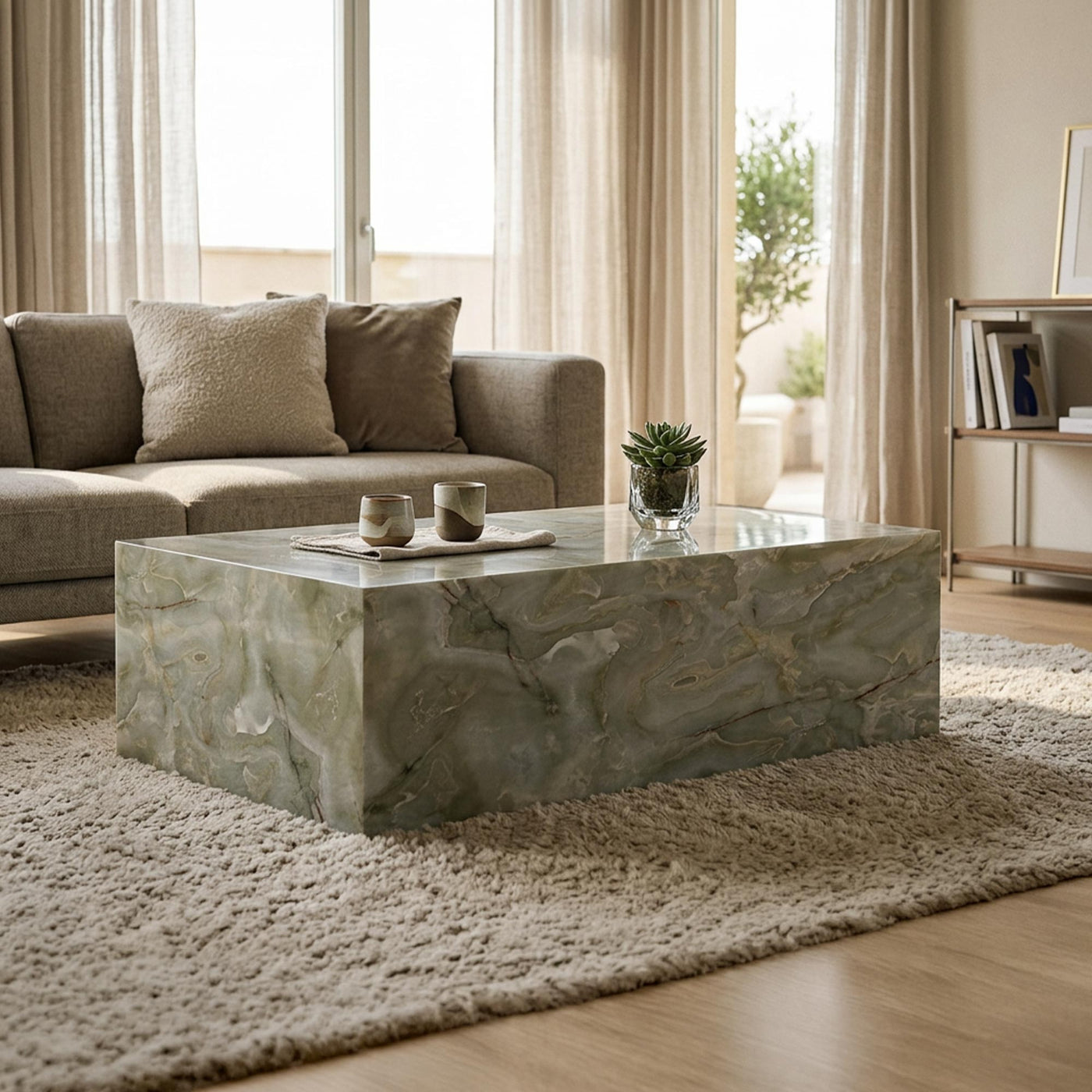ISBEL Table basse rectangulaire en marbre d'ingénierie vert - Table basse - Mobilier Deco