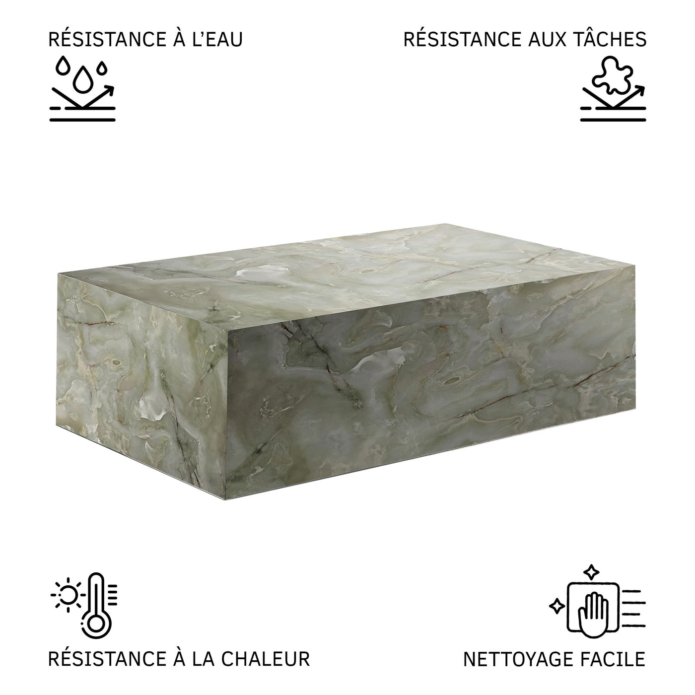 ISBEL Table basse rectangulaire en marbre d'ingénierie vert - Table basse - Mobilier Deco