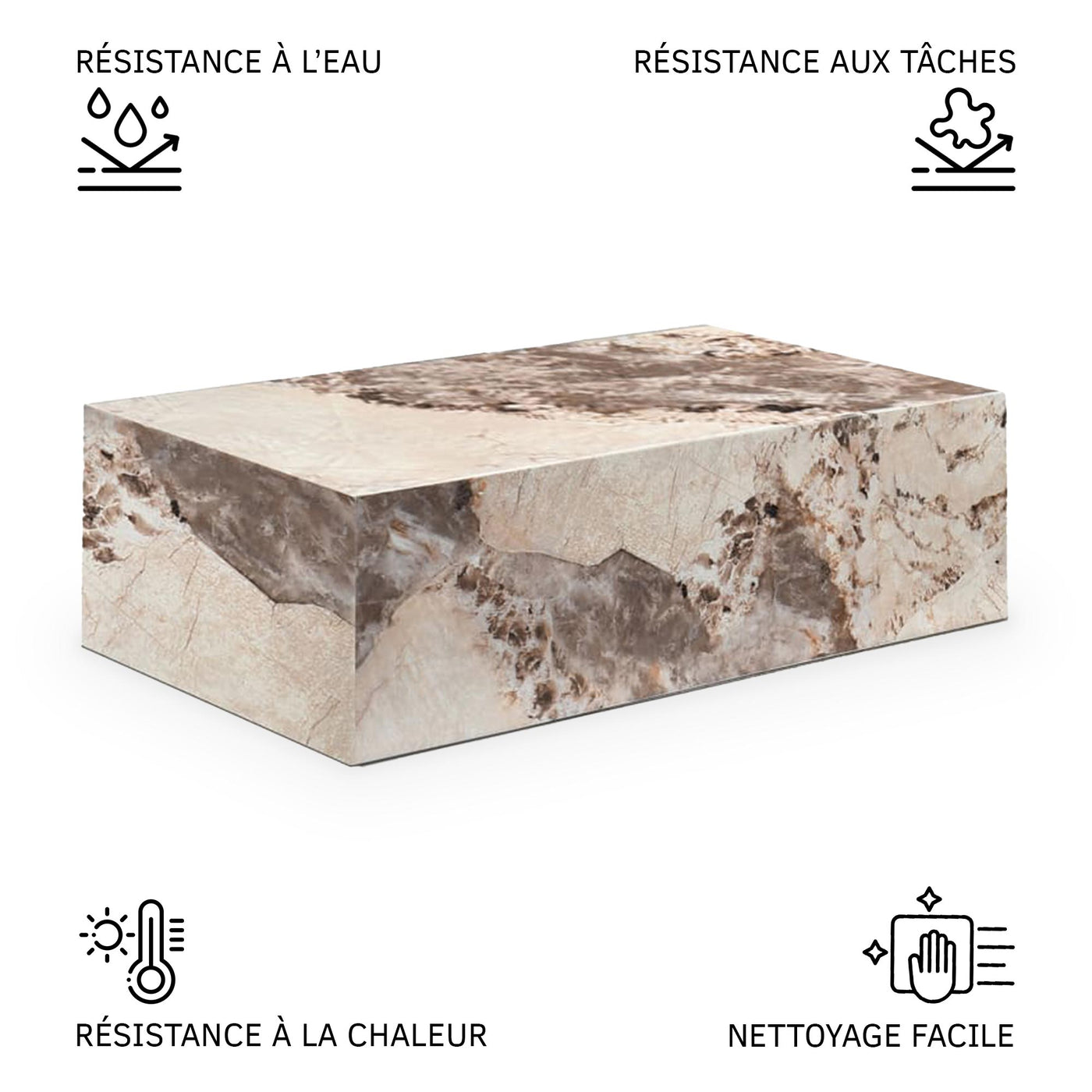 ISBEL Table basse rectangulaire marbre d'ingénierie beige et marron - Table basse - Mobilier Deco