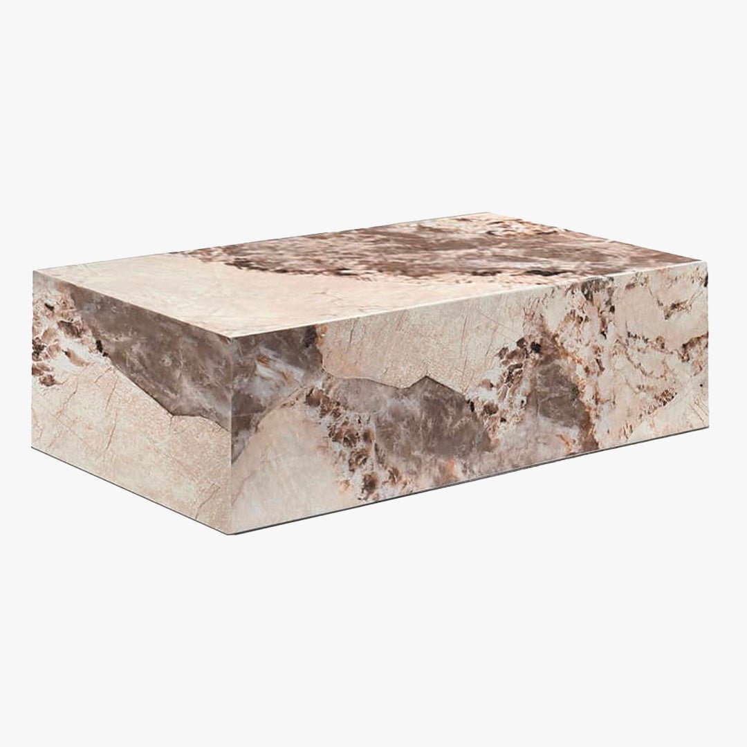 ISBEL Table basse rectangulaire marbre d'ingénierie beige et marron - Table basse - Mobilier Deco