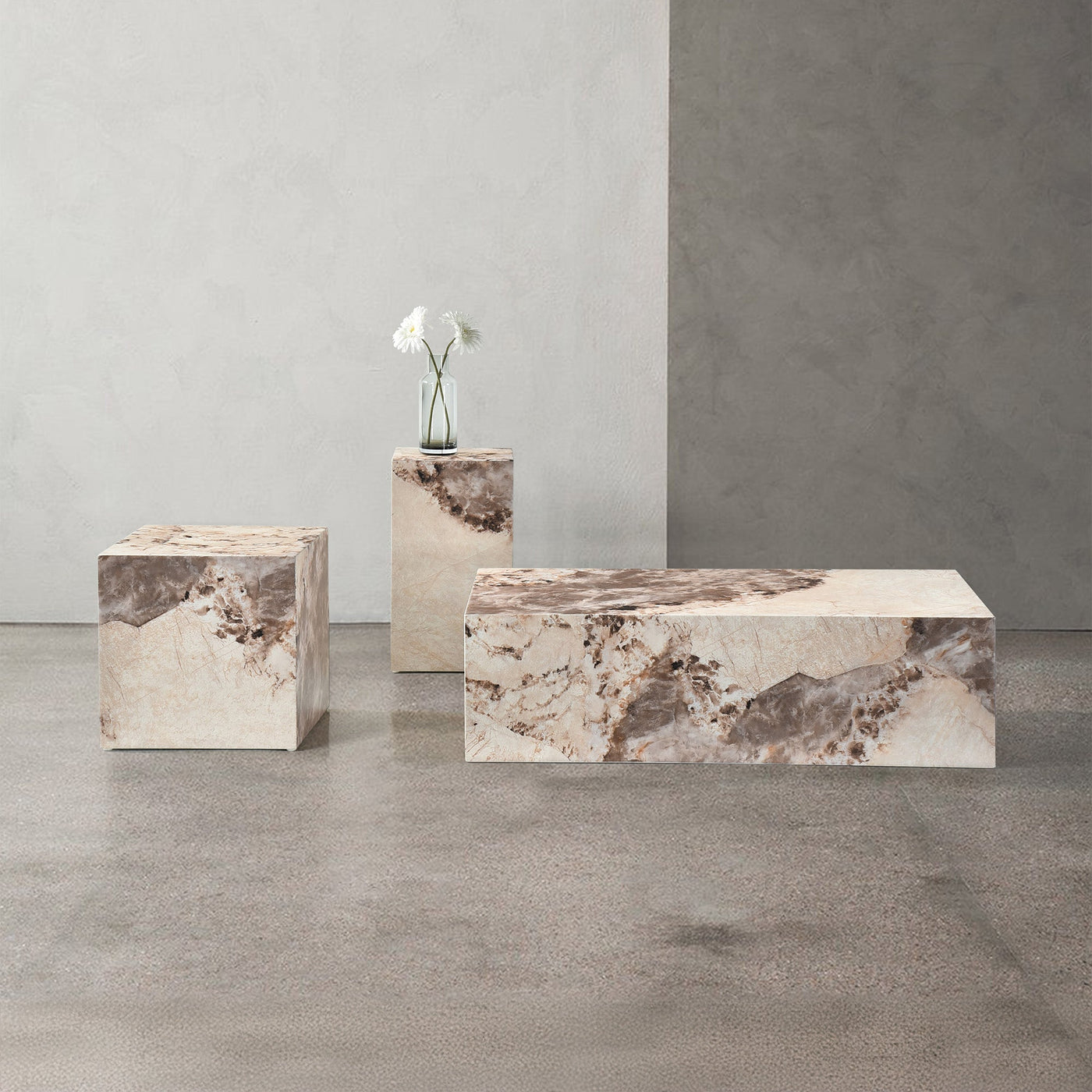 ISBEL Table basse rectangulaire marbre d'ingénierie beige et marron - Table basse - Mobilier Deco