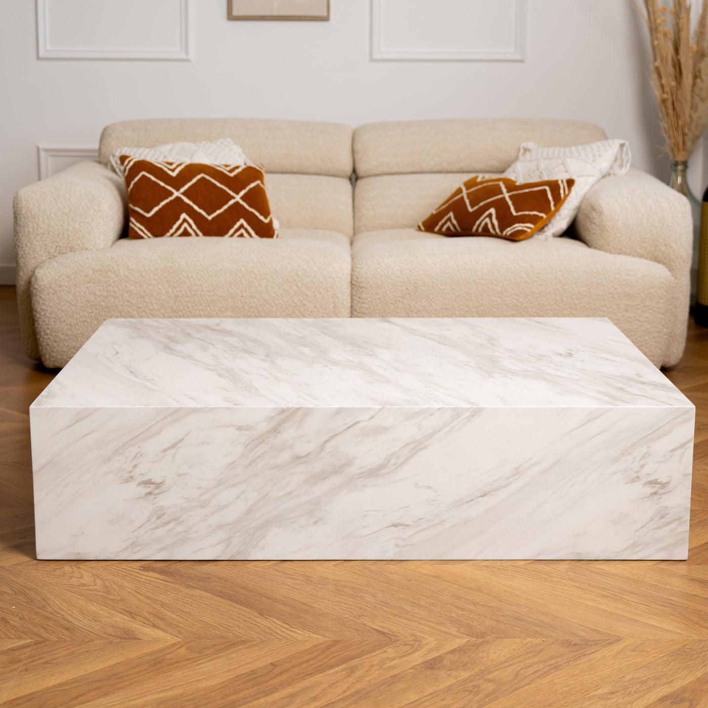 ISBEL Table basse rectangulaire marbre d'ingénierie blanc - Table basse - Mobilier Deco