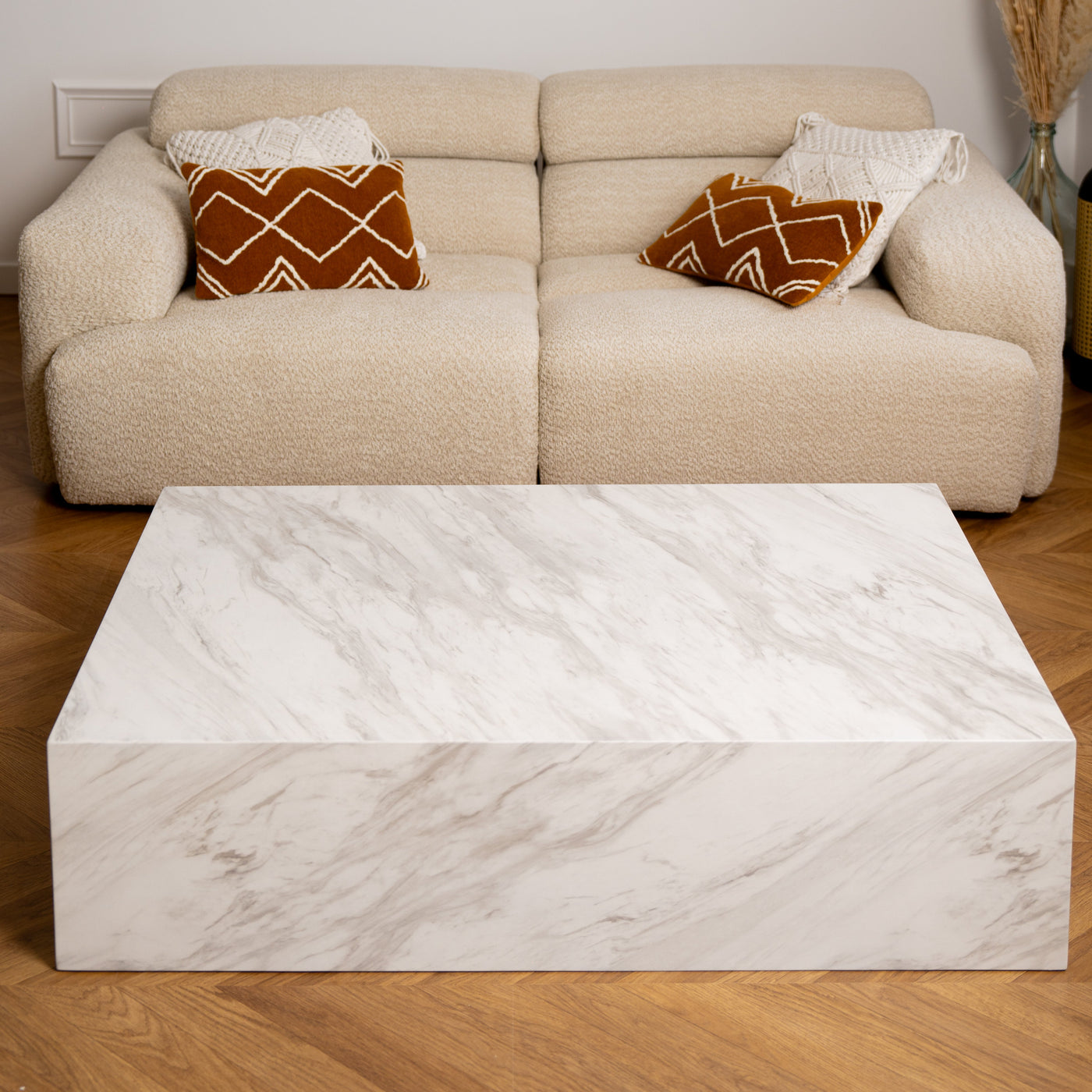 ISBEL Table basse rectangulaire marbre d'ingénierie blanc - Table basse - Mobilier Deco