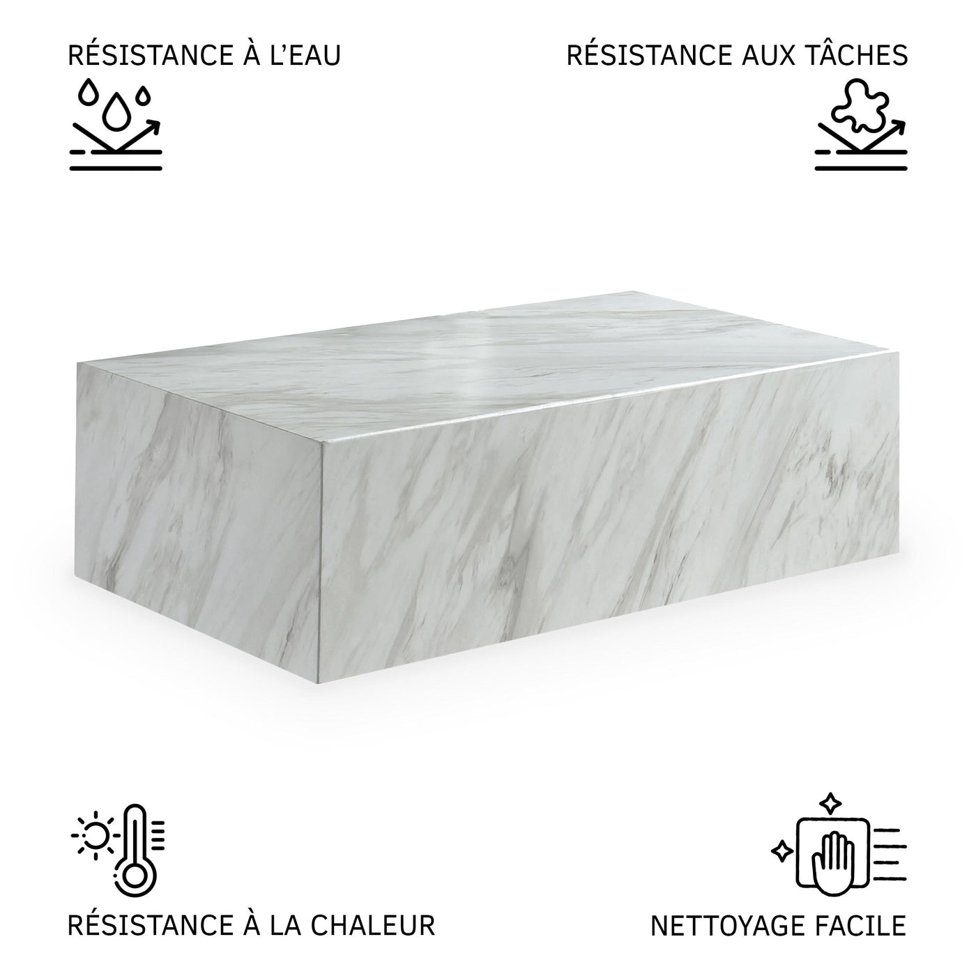 ISBEL Table basse rectangulaire marbre d'ingénierie blanc - Table basse - Mobilier Deco