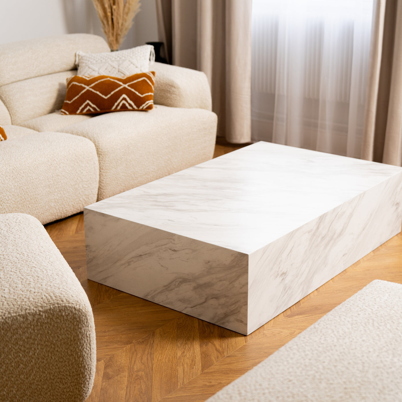 ISBEL Table basse rectangulaire marbre d'ingénierie blanc - Table basse - Mobilier Deco