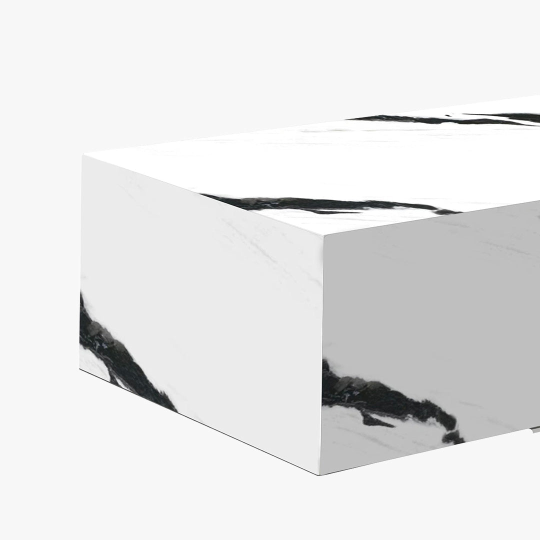 ISBEL Table basse rectangulaire marbre d'ingénierie blanc et noir - Table basse - Mobilier Deco