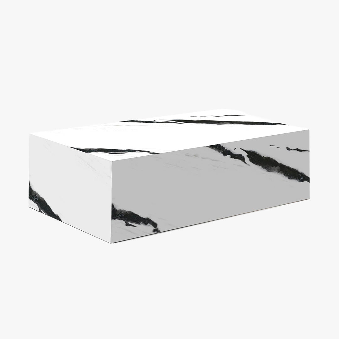 ISBEL Table basse rectangulaire marbre d'ingénierie blanc et noir - Table basse - Mobilier Deco