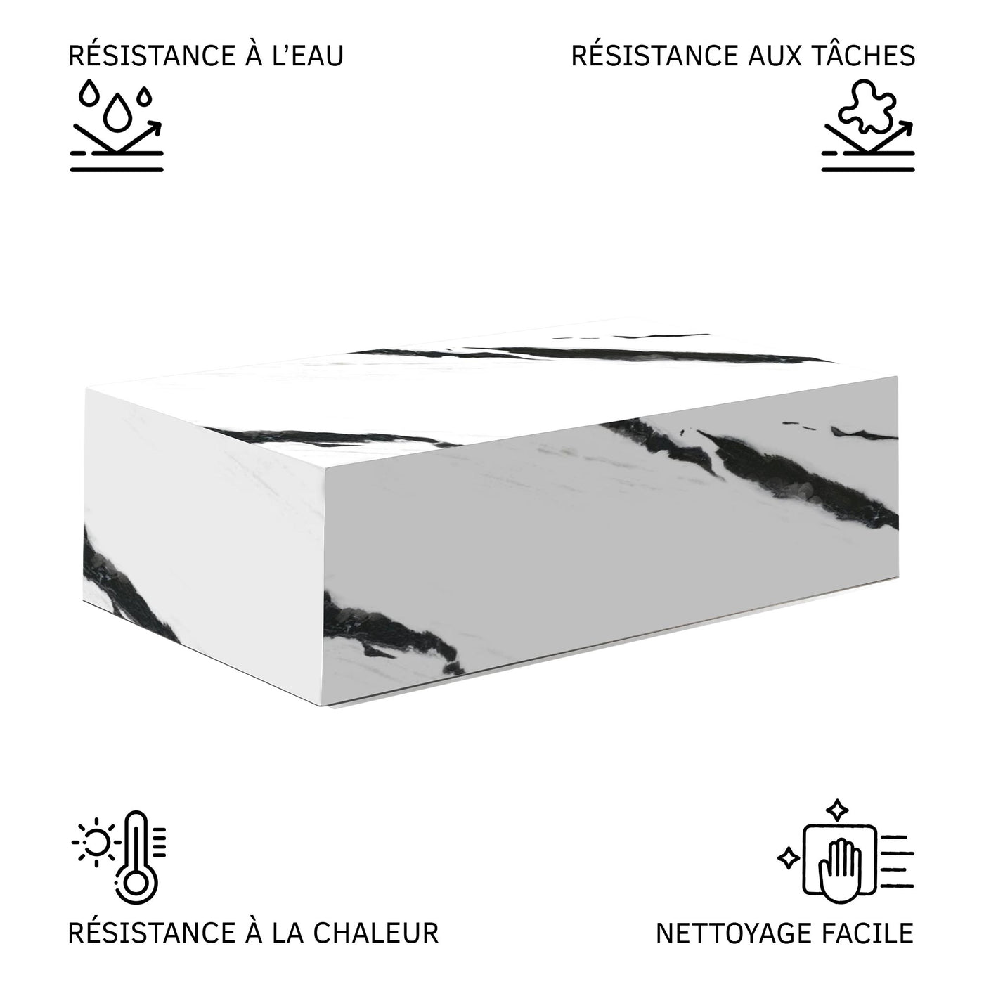ISBEL Table basse rectangulaire marbre d'ingénierie blanc et noir - Table basse - Mobilier Deco
