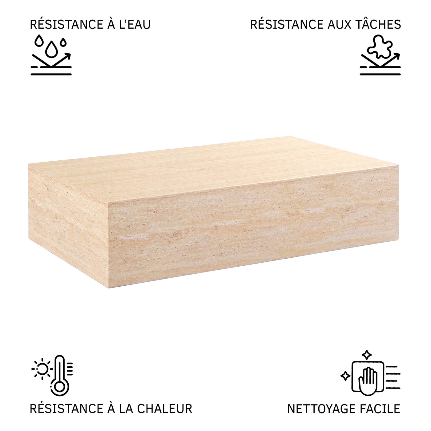 ISBEL Table basse rectangulaire marbre d'ingénierie couleur travertin - Table basse - Mobilier Deco