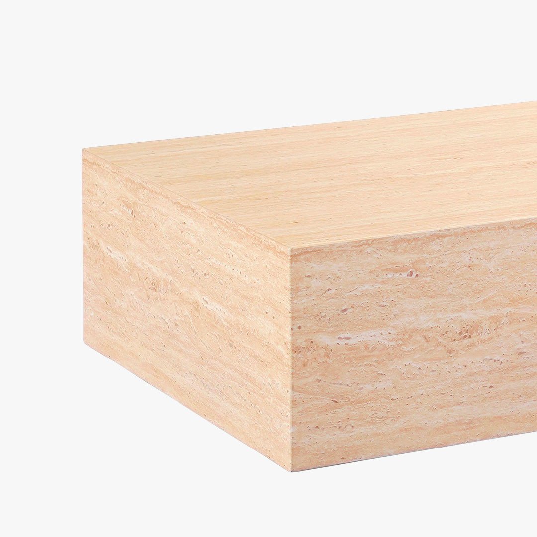 ISBEL Table basse rectangulaire marbre d'ingénierie couleur travertin - Table basse - Mobilier Deco