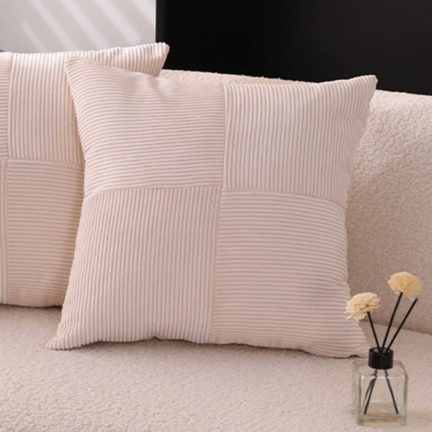 ISYS Coussin carré en tissu côtelé beige 45x45 cm - Coussins - Mobilier Deco