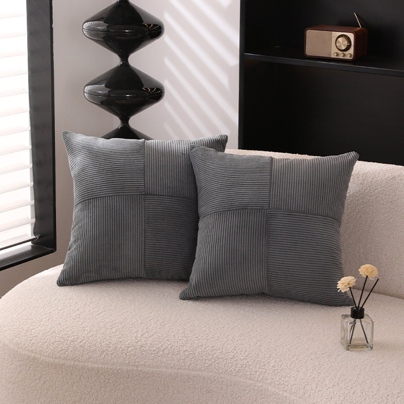 ISYS Coussin carré en tissu côtelé gris 45x45 cm - Coussins - Mobilier Deco